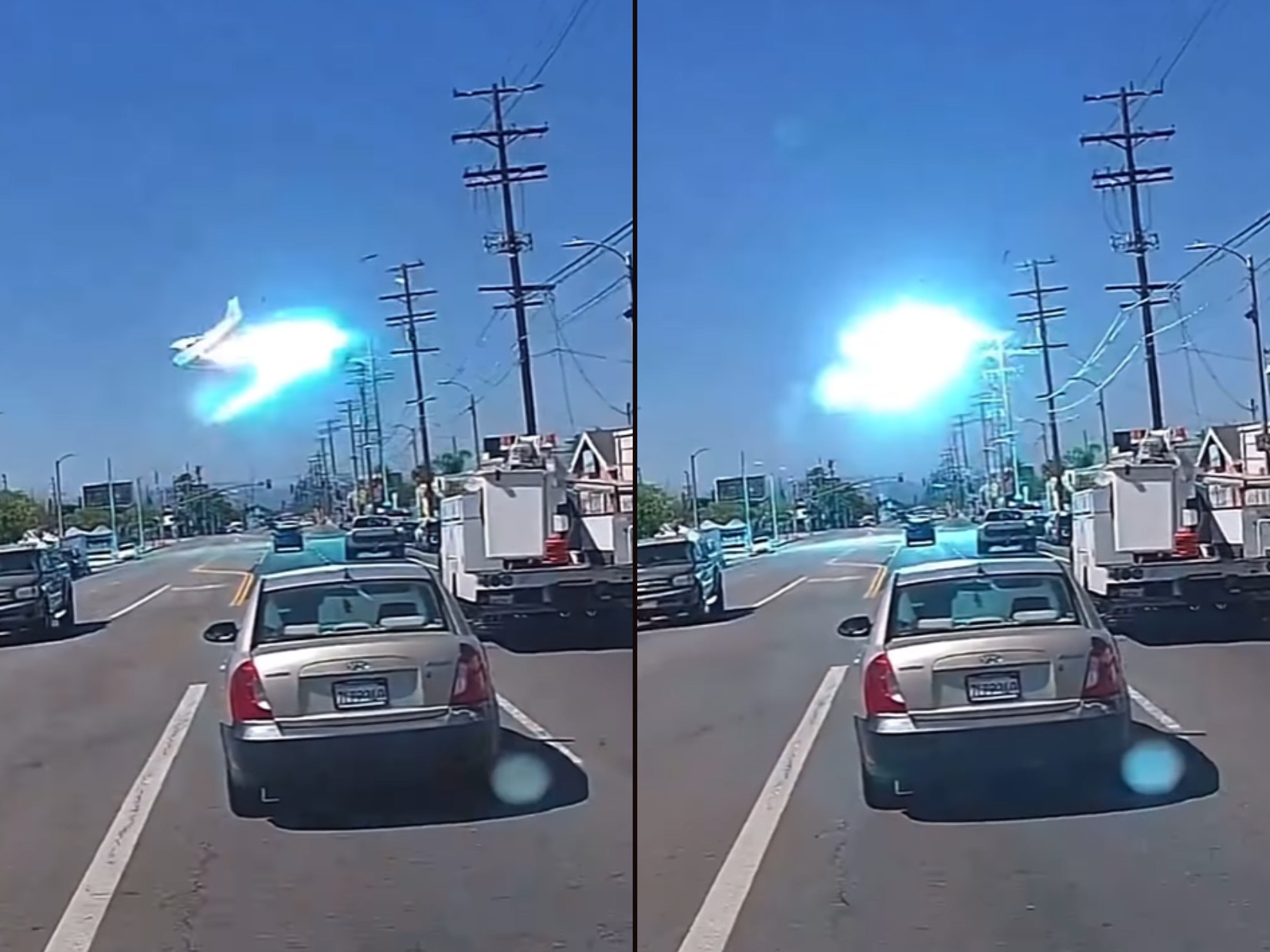 VÍDEO: Avião de pequeno porte atinge poste de energia em Los Angeles